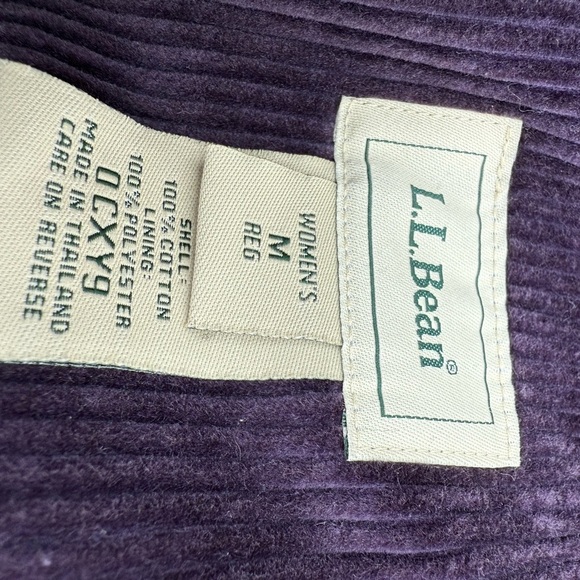 LL Bean Womens Corduroy Insulated Jacket Purple Thinsulate Utility Coat M - Picture 5 of 7